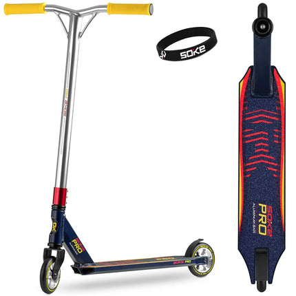 Stunt-løbehjul med 50 cm bredt Y-bar-styr, ABEC-9-lejer og 110 mm hjul – marineblå og rød
