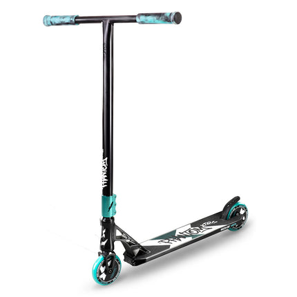 Stunt-løbehjul med HIC-kompression, T-bar-styr og 110 mm Hollow Core-hjul – sort og turkis