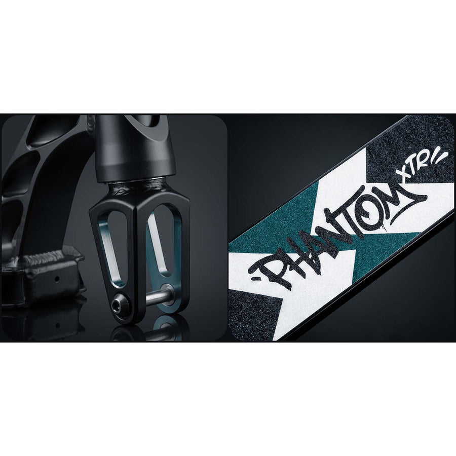 Stunt-løbehjul med HIC-kompression, T-bar-styr og 110 mm Hollow Core-hjul – sort og turkis