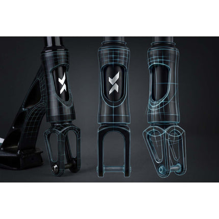 Stunt-løbehjul med HIC-kompression, T-bar-styr og 110 mm Hollow Core-hjul – sort og turkis