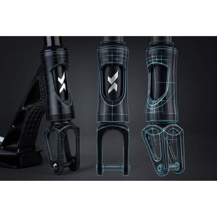 Stunt-løbehjul med HIC-kompression, T-bar-styr og 110 mm Hollow Core-hjul – sort og turkis