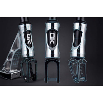 Stunt-løbehjul med HIC-kompression, T-bar-styr og 110 mm Hollow Core-hjul – sølv og sort