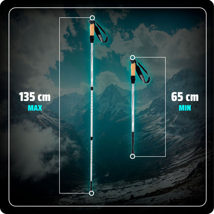 Lette og holdbare vandrestave med justerbar længde 65-135 cm - perfekt til trekking og lange gåture i naturen