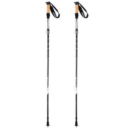 Lette og justerbare vandrestave 85-130 cm med ergonomisk korkhåndtag og udskiftelige spidser til alle terræner
