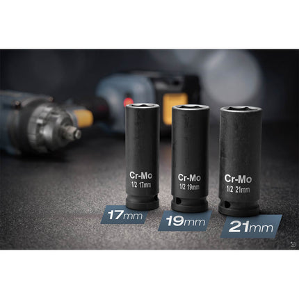 Akku-slagnøgle 21 V, 850 Nm med børsteløs motor – 4 Ah-batteri, oplader, 3 dopnøgler og kuffert