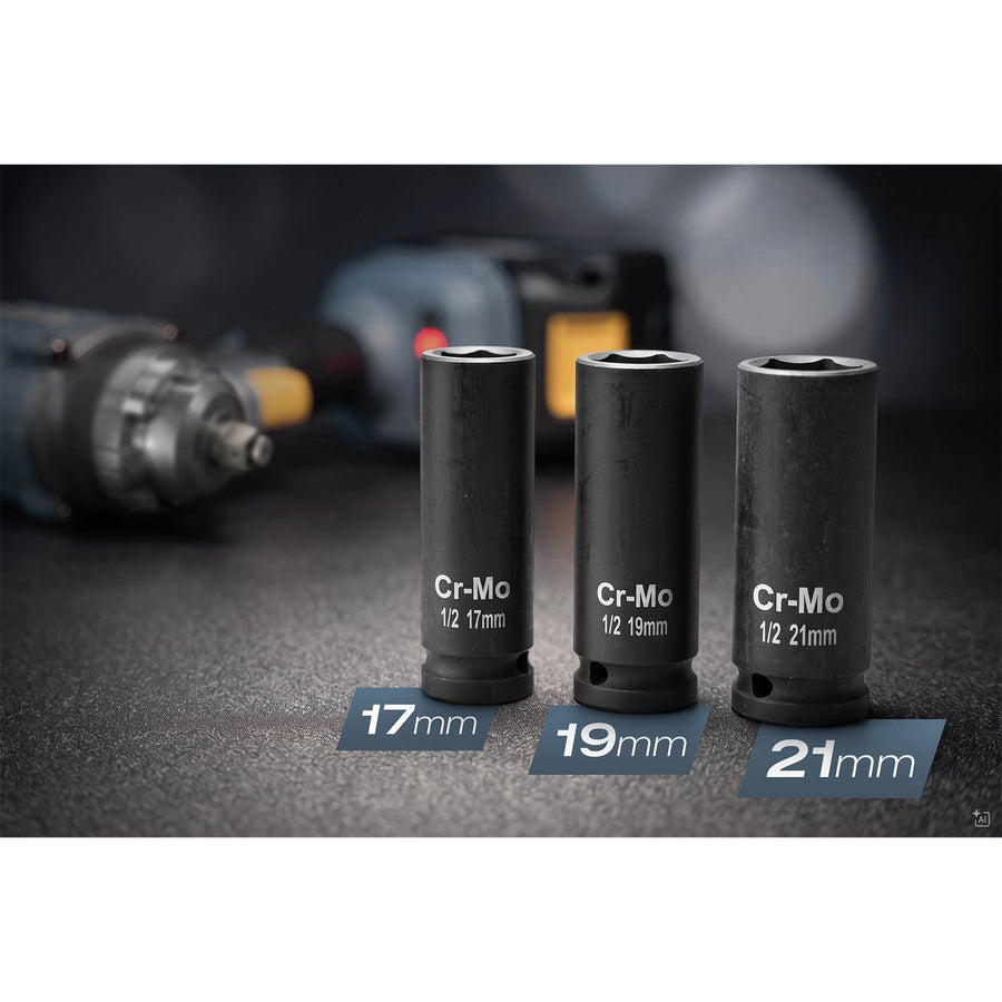 Akku-slagnøgle 21 V, 850 Nm med børsteløs motor – 4 Ah-batteri, oplader, 3 dopnøgler og kuffert