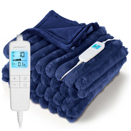 Elektrisk varmetæppe 180 x 160 cm i blød plys med 10 varmetrin, timer og LCD-display – 160 W
