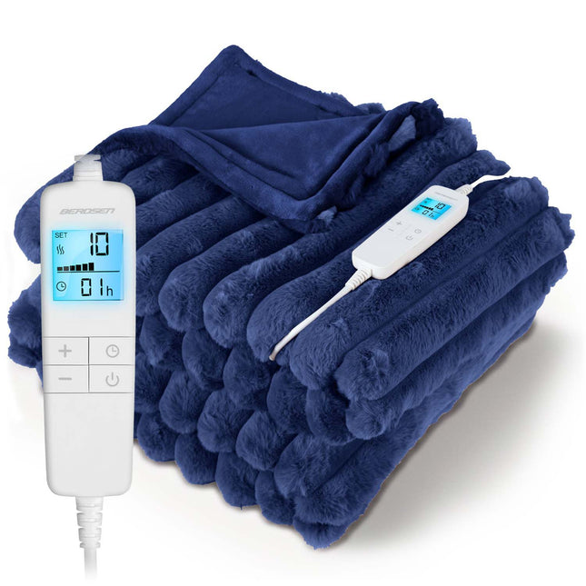 Elektrisk varmetæppe 180 x 160 cm i blød plys med 10 varmetrin, timer og LCD-display – 160 W