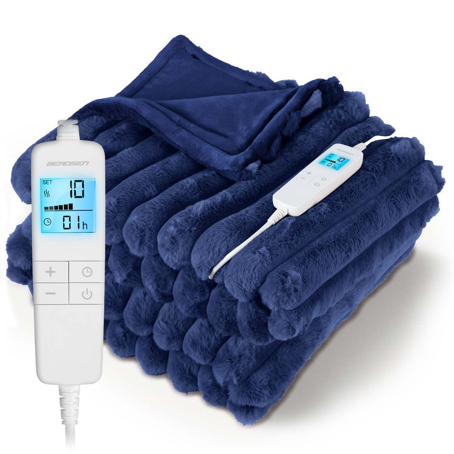 Elektrisk varmetæppe 180 x 160 cm i blød plys med 10 varmetrin, timer og LCD-display – 160 W