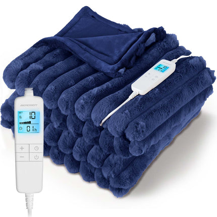 Elektrisk varmetæppe 180 x 160 cm i blød plys med 10 varmetrin, timer og LCD-display – 160 W