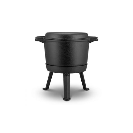 Bålgryde i støbejern 8 l med dobbeltsidet låg/pande og aftagelig trefod – til bål og grill