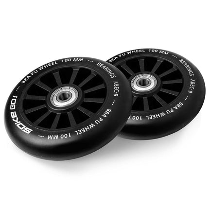 Sæt med 2 hjul til løbehjul - 100 mm, PU, ABEC 9 lejer, perfekt til asfalt