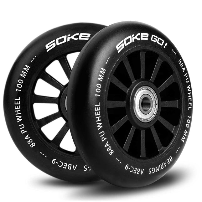 Sæt med 2 hjul til løbehjul - 100 mm, PU, ABEC 9 lejer, perfekt til asfalt