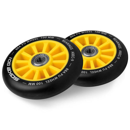 Sæt med 2 gule 100 mm hjul til løbehjul - perfekt til asfalt og tricks