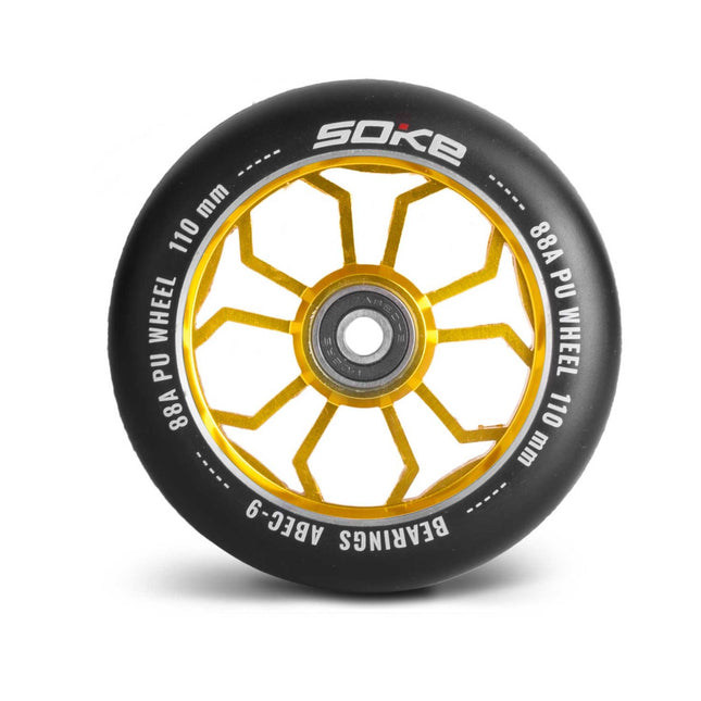 Sæt med 2 guld hjul til løbehjul - 110 mm, ABEC 9 lejer, perfekt til asfalt