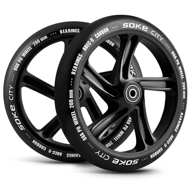 Sæt med 2 sorte 200 mm hjul til cityscootere med ABEC 9 lejer