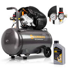Oliesmurt kompressor 100 l, 8 bar, 1800 W med stempelpumpe, støbejernscylindre og hjul