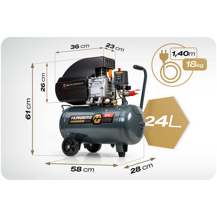 Oliesmurt kompressor 24 l, 10 bar, 1500 W med stempelpumpe og transporthjul
