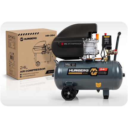 Oliesmurt kompressor 24 l, 10 bar, 1500 W med stempelpumpe og transporthjul