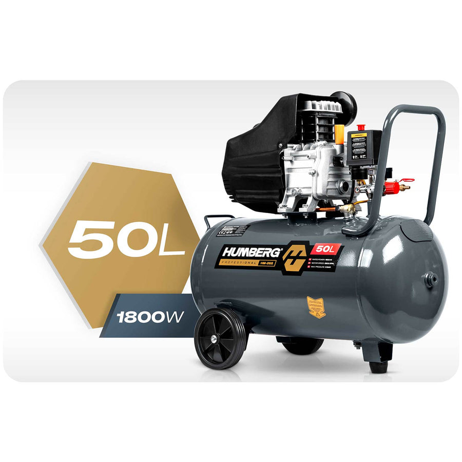 Oliesmurt kompressor 50 l, 10 bar, 1800 W med stempelpumpe og transporthjul