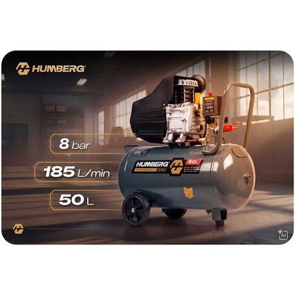 Oliesmurt kompressor 50 l, 10 bar, 1800 W med stempelpumpe og transporthjul