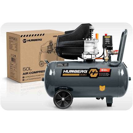 Oliesmurt kompressor 50 l, 10 bar, 1800 W med stempelpumpe og transporthjul