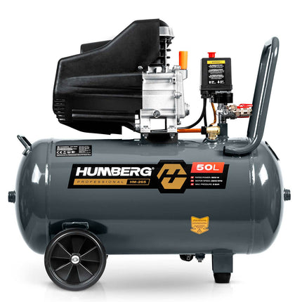 Oliesmurt kompressor 50 l, 10 bar, 1800 W med stempelpumpe og transporthjul