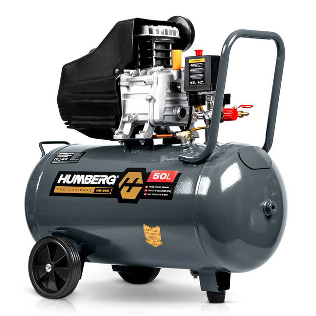Oliesmurt kompressor 50 l, 10 bar, 1800 W med stempelpumpe og transporthjul