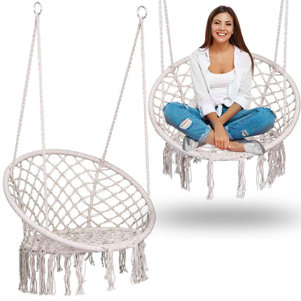 Hængestol i boho-stil med hynde til have og terrasse – beige