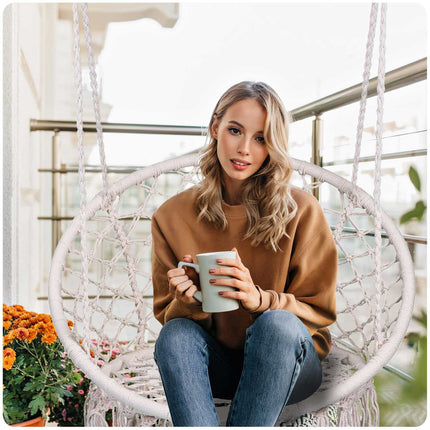 Hængestol i boho-stil med hynde til have og terrasse – beige