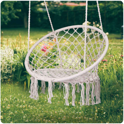 Hængestol i boho-stil med hynde til have og terrasse – beige