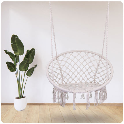 Hængestol i boho-stil med hynde til have og terrasse – beige