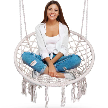 Hængestol i boho-stil med hynde til have og terrasse – beige