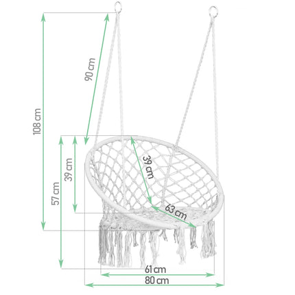 Hængestol i bohemestil - Komfortabel gyngestol til indendørs og udendørs brug, max 150 kg belastning