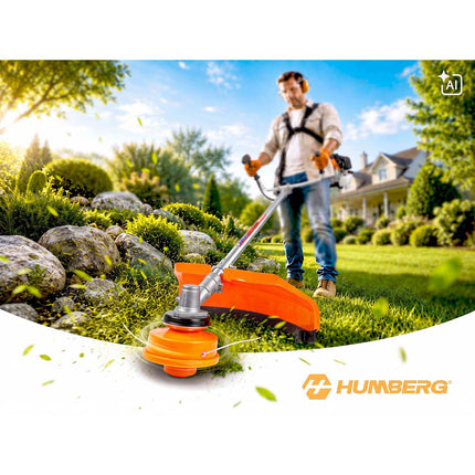 Benzin-buskrydder 52 cc, 1500 W, 2-takt med tilbehørssæt, værn, seler og olie – orange, sølvfarvet skaft