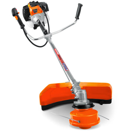 Benzin-buskrydder 52 cc, 1500 W, 2-takt med trimmerhoved, hårdmetalskive, seler og olie