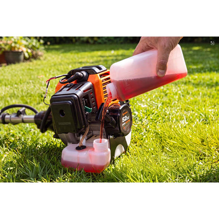 Benzin-buskrydder 52 cc, 1500 W, 2-takt med trimmerhoved, hårdmetalskive, seler og olie
