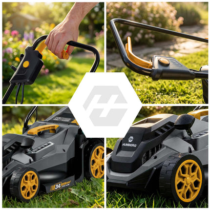 Elektrisk plæneklipper 1400 W med 34 cm klippebredde, 5 klippehøjder og 30 l opsamler – grå