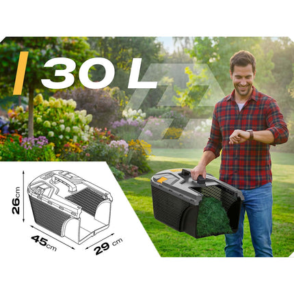 Elektrisk plæneklipper 1400 W med 34 cm klippebredde, 5 klippehøjder og 30 l opsamler – grå