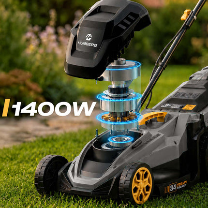Elektrisk plæneklipper 1400 W med 34 cm klippebredde, 5 klippehøjder og 30 l opsamler – grå