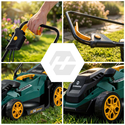 Elektrisk plæneklipper 1400 W med 34 cm klippebredde, 5 klippehøjder og 30 l opsamler – grøn