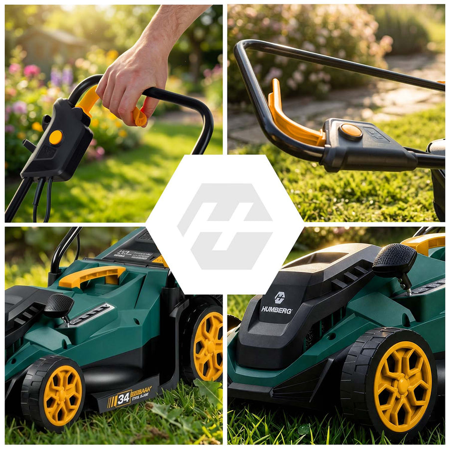 Elektrisk plæneklipper 1400 W med 34 cm klippebredde, 5 klippehøjder og 30 l opsamler – grøn