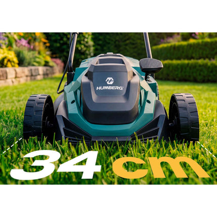 Elektrisk plæneklipper 1400 W med 34 cm klippebredde, 5 klippehøjder og 30 l opsamler – grøn