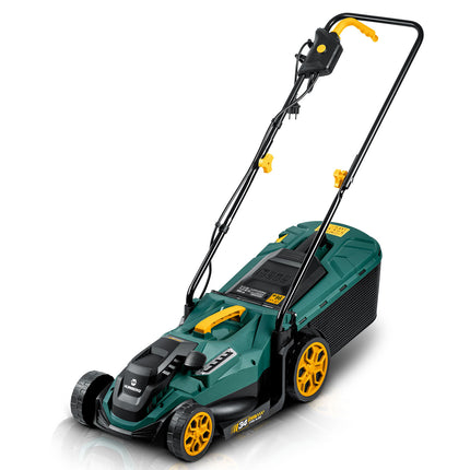 Elektrisk plæneklipper 1400 W med 34 cm klippebredde, 5 klippehøjder og 30 l opsamler – grøn