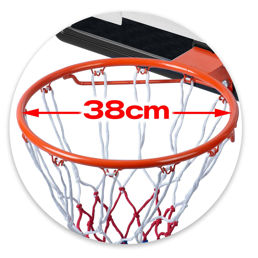 Basketballstander 150–210 cm med justerbar højde, 38 cm kurv og hjul – til børn og voksne