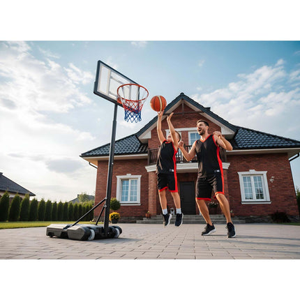 Basketballstander 150–210 cm med justerbar højde, 38 cm kurv og hjul – til børn og voksne