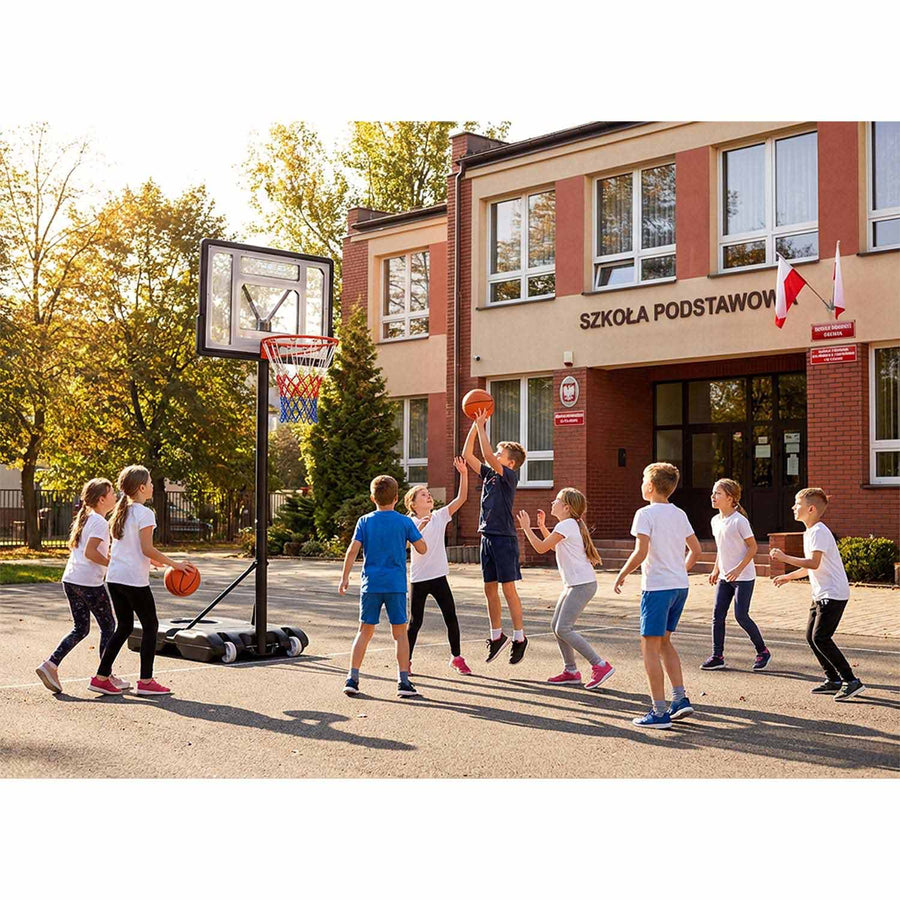 Basketballstander 150–210 cm med justerbar højde, 38 cm kurv og hjul – til børn og voksne