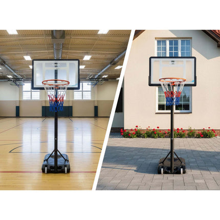 Basketballstander 150–210 cm med justerbar højde, 38 cm kurv og hjul – til børn og voksne