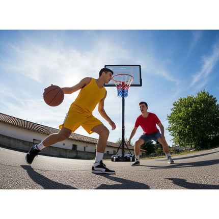 Basketballstander 150–210 cm med justerbar højde, 38 cm kurv og hjul – til børn og voksne