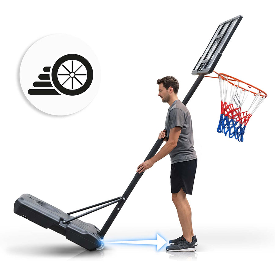Basketballstander 150–210 cm med justerbar højde, 38 cm kurv og hjul – til børn og voksne